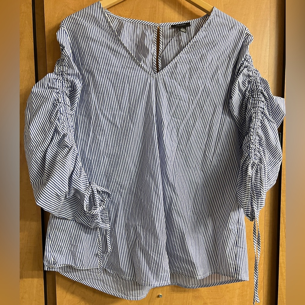 Halogen Navy and White Striped Blouse